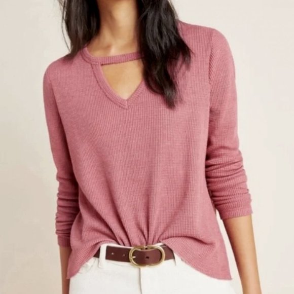 Anthropologie Tops - ANTHROPOLOGIE T.La BERRY NADIA CUT OUT THERMAL WAFFLE TUNIC TOP